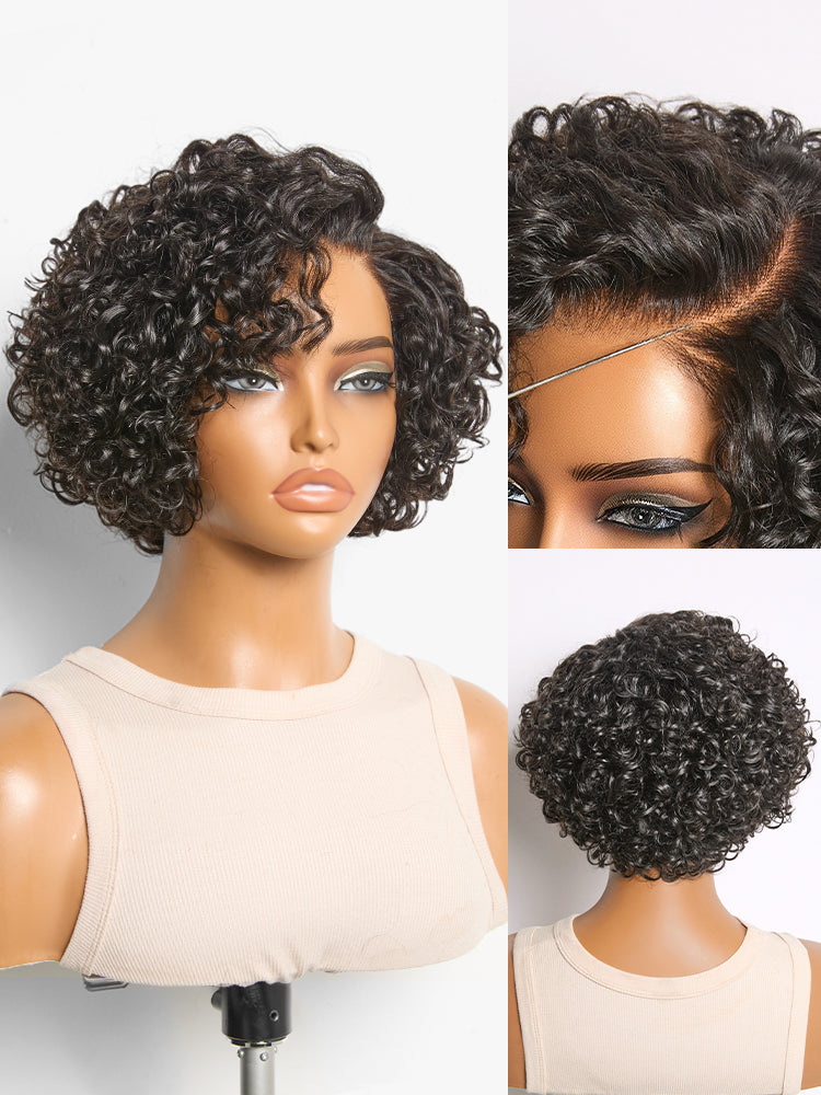 Water Wave Pixie Cut Water Wave Glueless Minimalist HD Lace Short Curly Wig