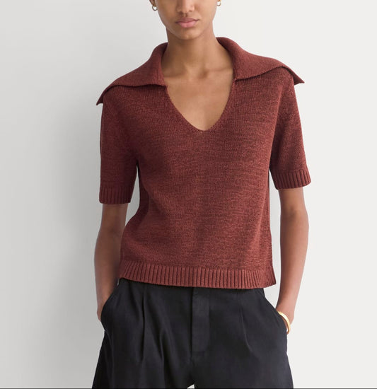 Open Collar Polo | Henna Red