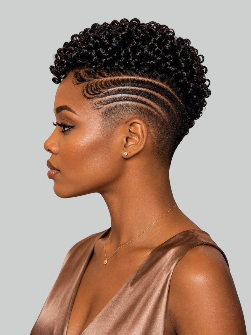 Pixie wig Afro curly 6 inches Black Hard Part style 3