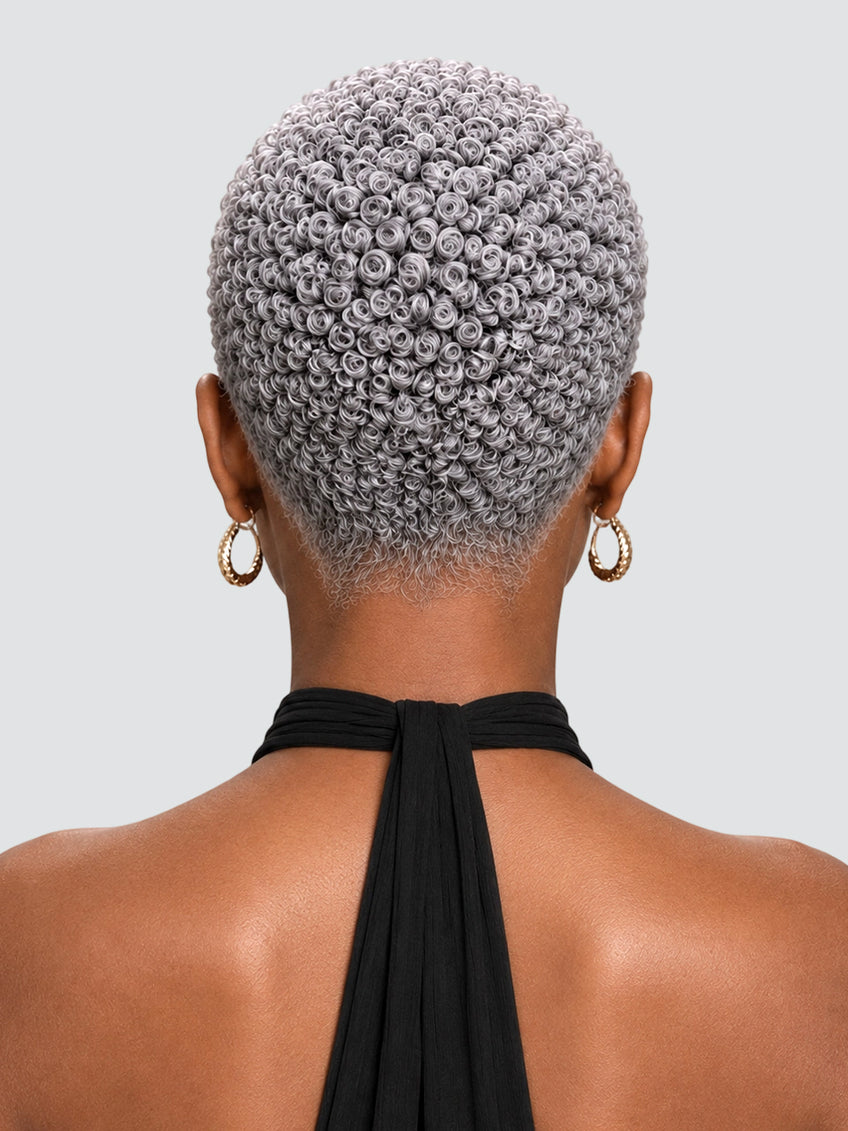 Pixie wig short cut Afro Curly Salt