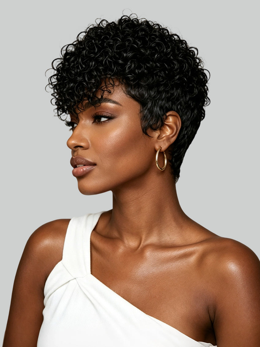 Short Curly Pixie Wig Multiple colors with bang