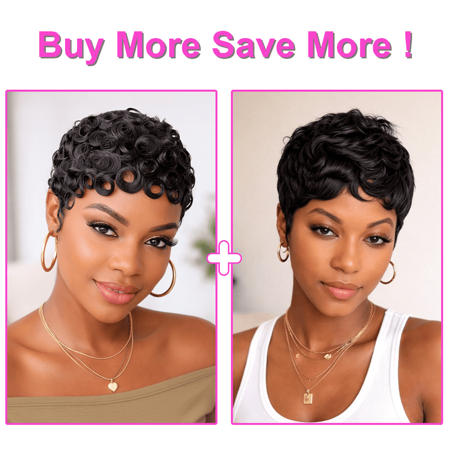 Pixie Cut Finger Wave Machine Made Wig (Cart)