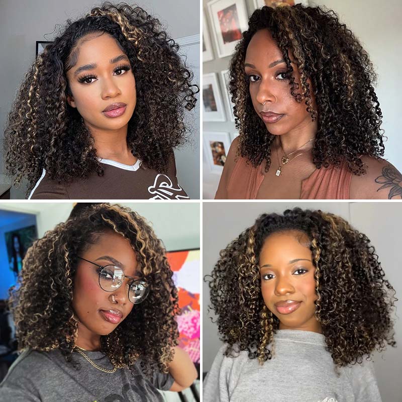 [WEAR GO HALF WIG] Highlight Brown Kinky Curly Half Wig Draw-strings Flip Over Wig