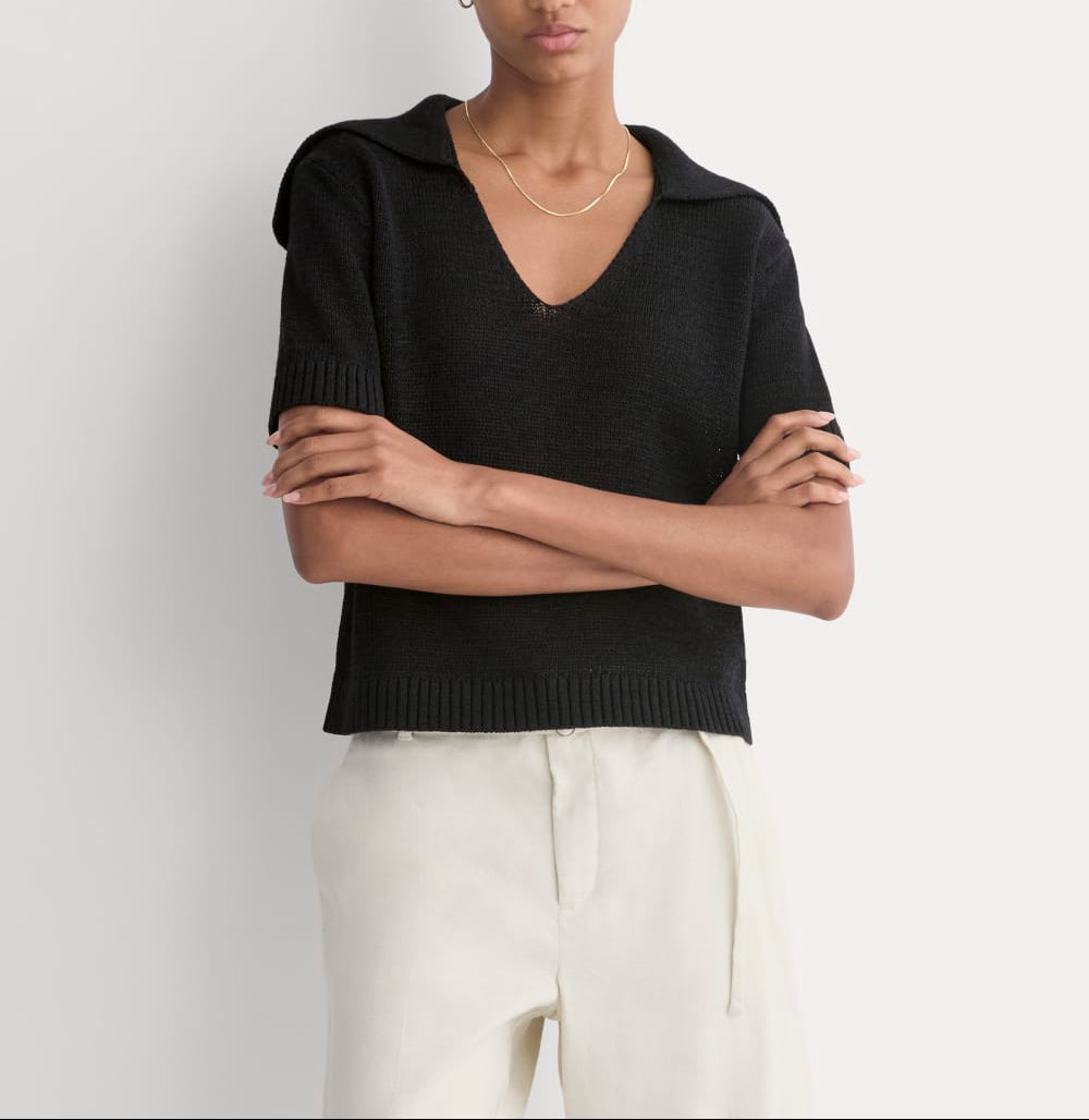 Open Collar Polo | Black