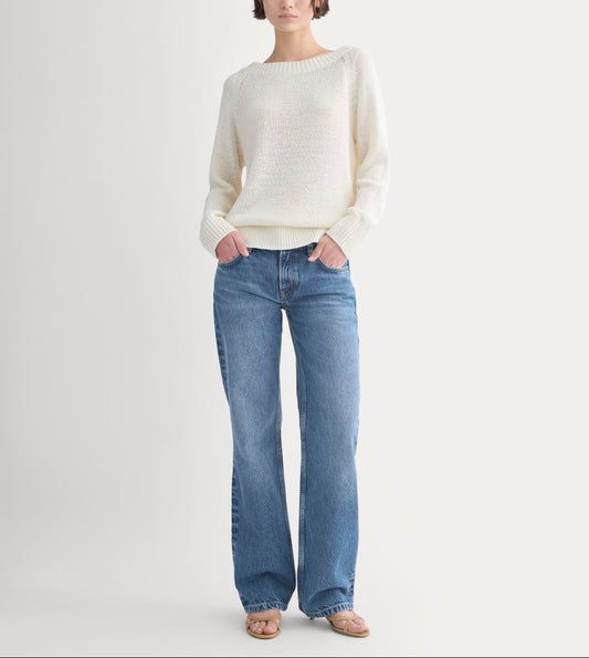 Wide-Neck Crew Sweater in Tape Yarn | Bone