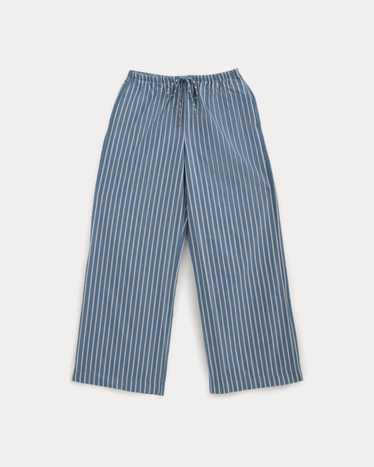 Wide-Leg Drawstring Pant in Washed Poplin | Dutch Blue / Bone