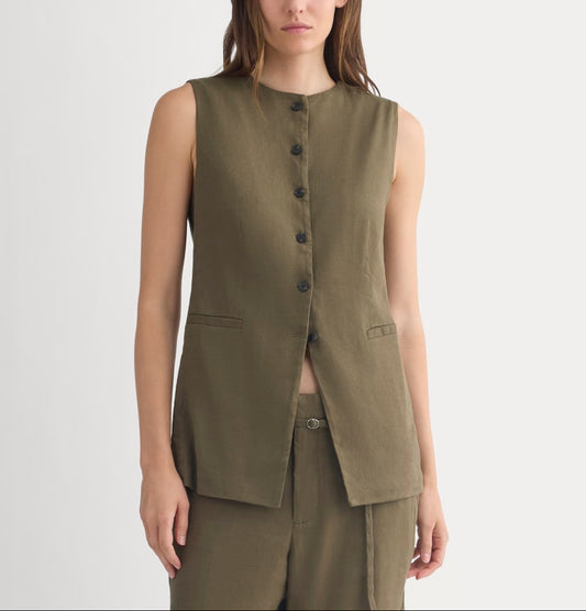 Long Vest in Stretch Linen | Beech