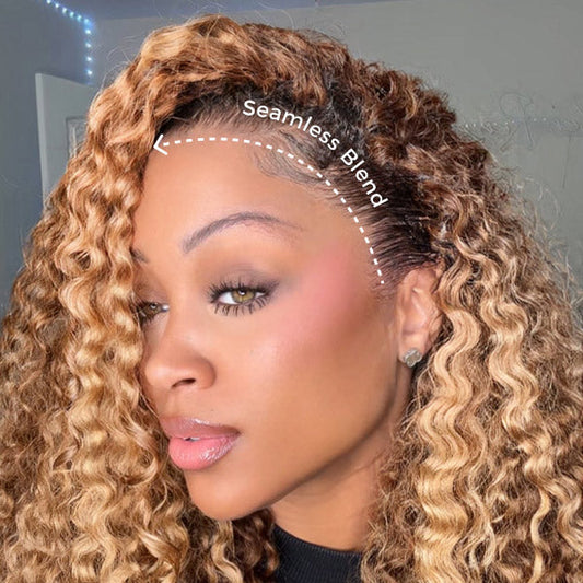 3 In 1 Half Wig | Burmese Curly Highlight 4/27 Color Wear Go Half Wig With Elastic Drawstring Flip Over Wig