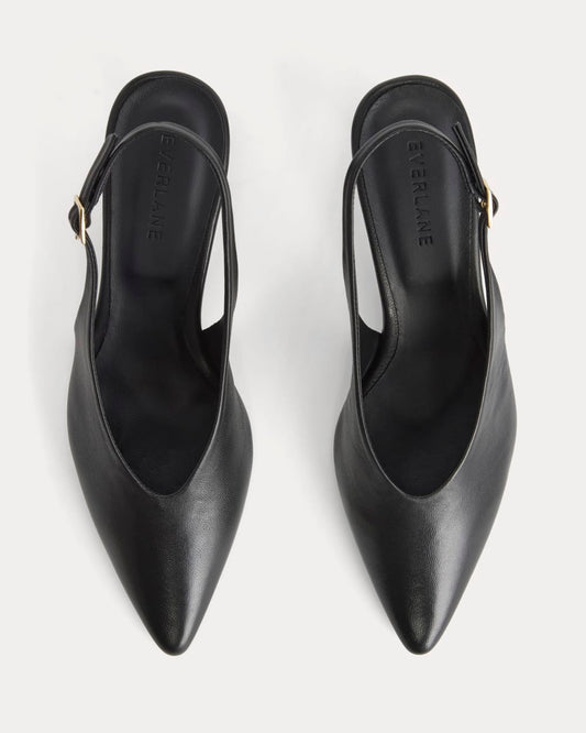 Pointed-Toe Slingback Heel | Black Leather