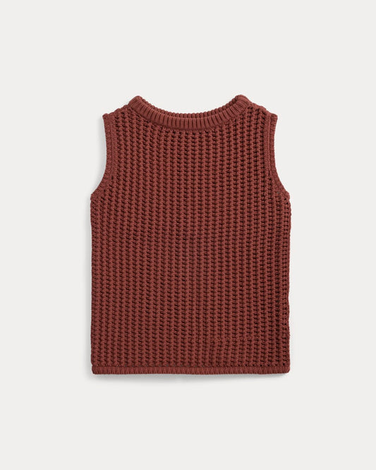 Open-Knit Tunic Vest in Elevated Cotton | Henna Red