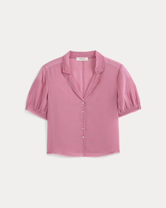 Notch Collar Shirt in Silk Georgette | Heather Rose