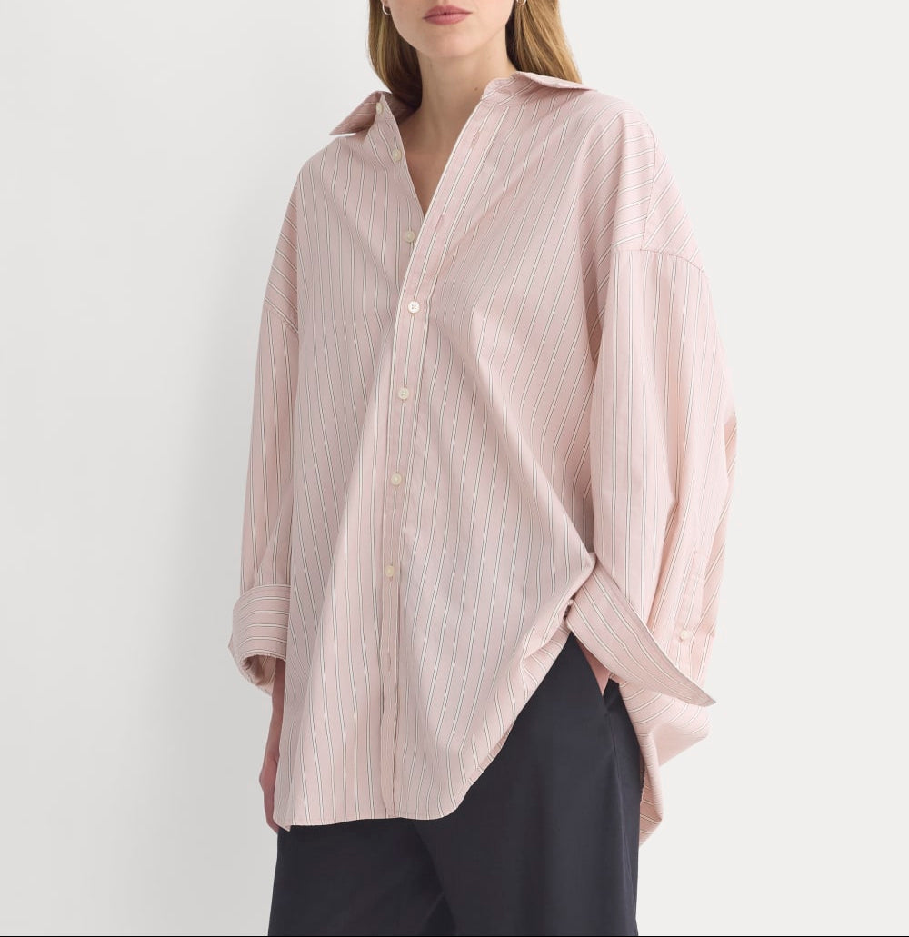 Back-Tie Oversized Shirt in Washed Poplin | Burnished Lilac/Gardenia