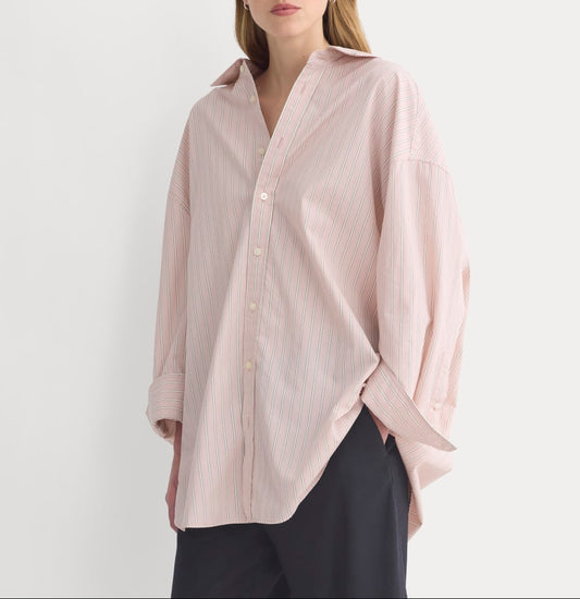 Back-Tie Oversized Shirt in Washed Poplin | Burnished Lilac/Gardenia