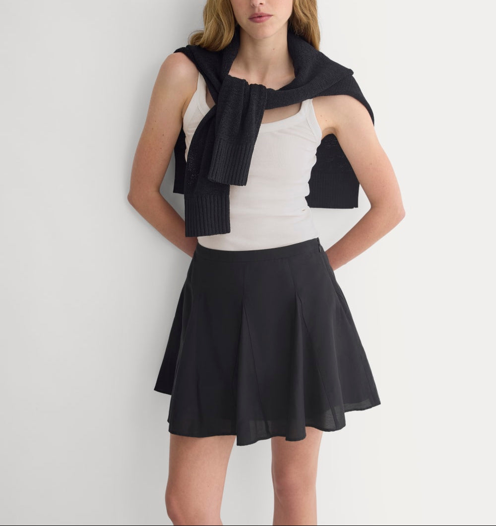 Godet Mini Skirt in Cotton Silk | Black
