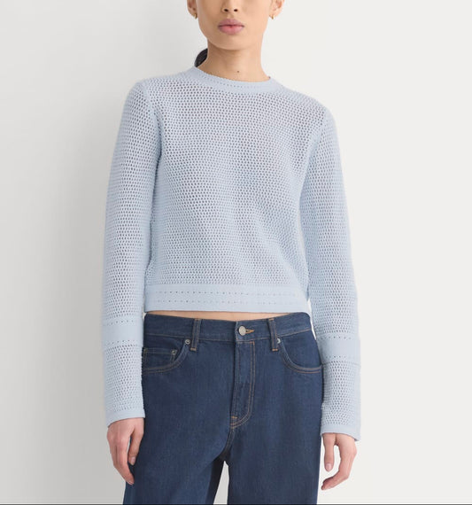 Open Knit Long-Sleeve Crew in Everyday Cotton | Skywriting
