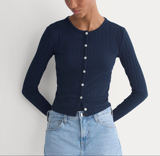 Cardigan in Pointelle | Deep Navy
