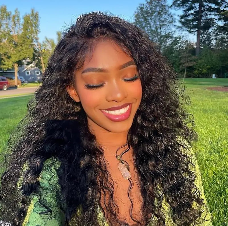 220% Density Curly Hair Wigs HD Transparent 13x6 Lace Front Wigs Brazilian Deep Curly Pre Plucked Human Hair Wigs Deep Wave Lace Frontal Wigs For Women
