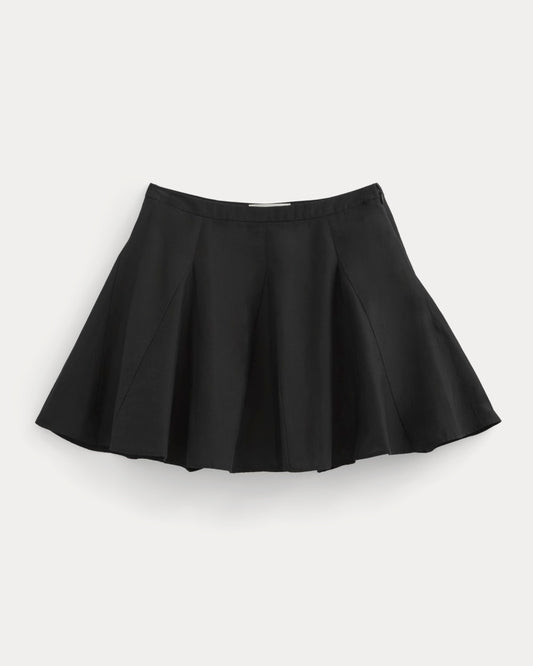 Godet Mini Skirt in Cotton Silk | Black