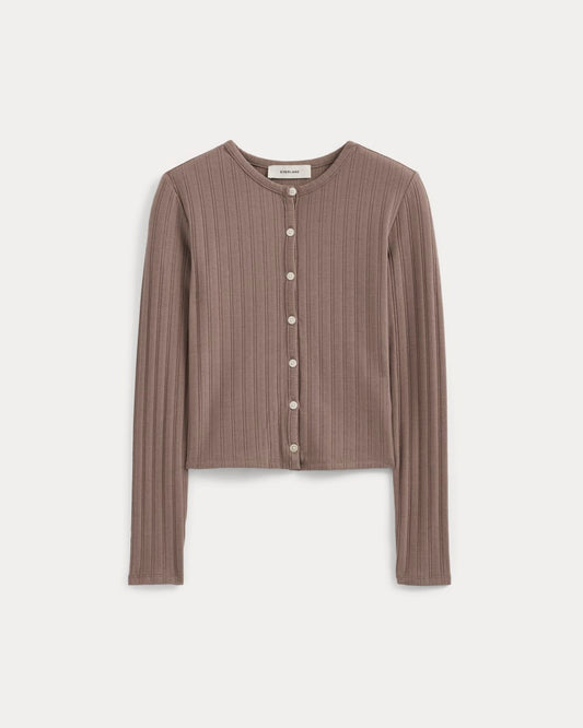 Cardigan in Pointelle | Heathered Chocolate Chip
