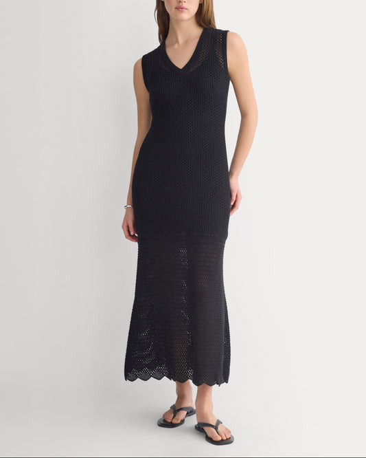 Lace Knit Maxi Sweater Dress | Black