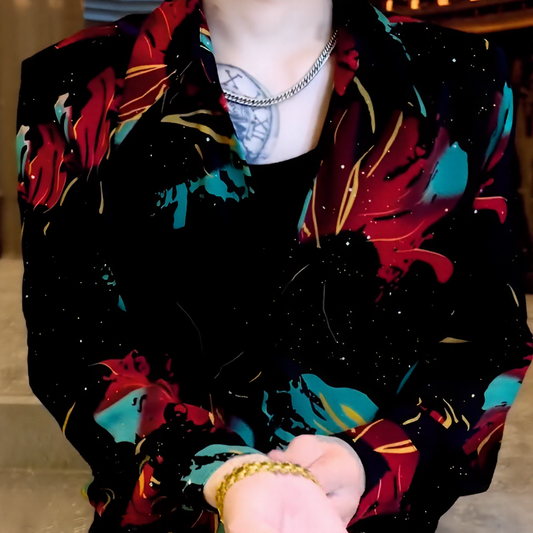 Bright red and green floral star shirt