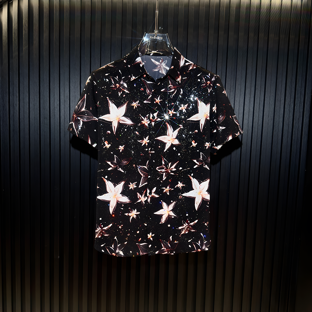 Star Glitter Draped Short Sleeve Shirt