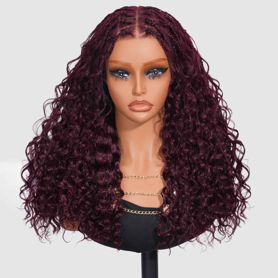 Knotless Boho Braids HD 13x6 Lace Frontal Human Hair Wig Flexi Fit Drawstring Cap Water Wave Glueless Braided Wigs