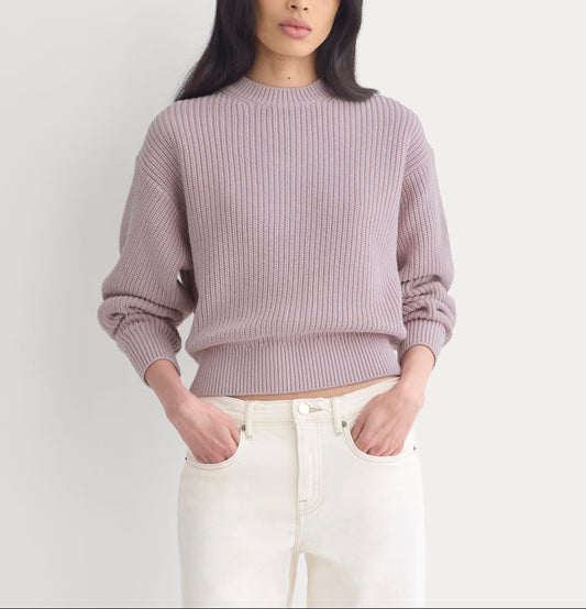 Cropped Ribbed Crew in Everyday Cotton | Burnished Lilac