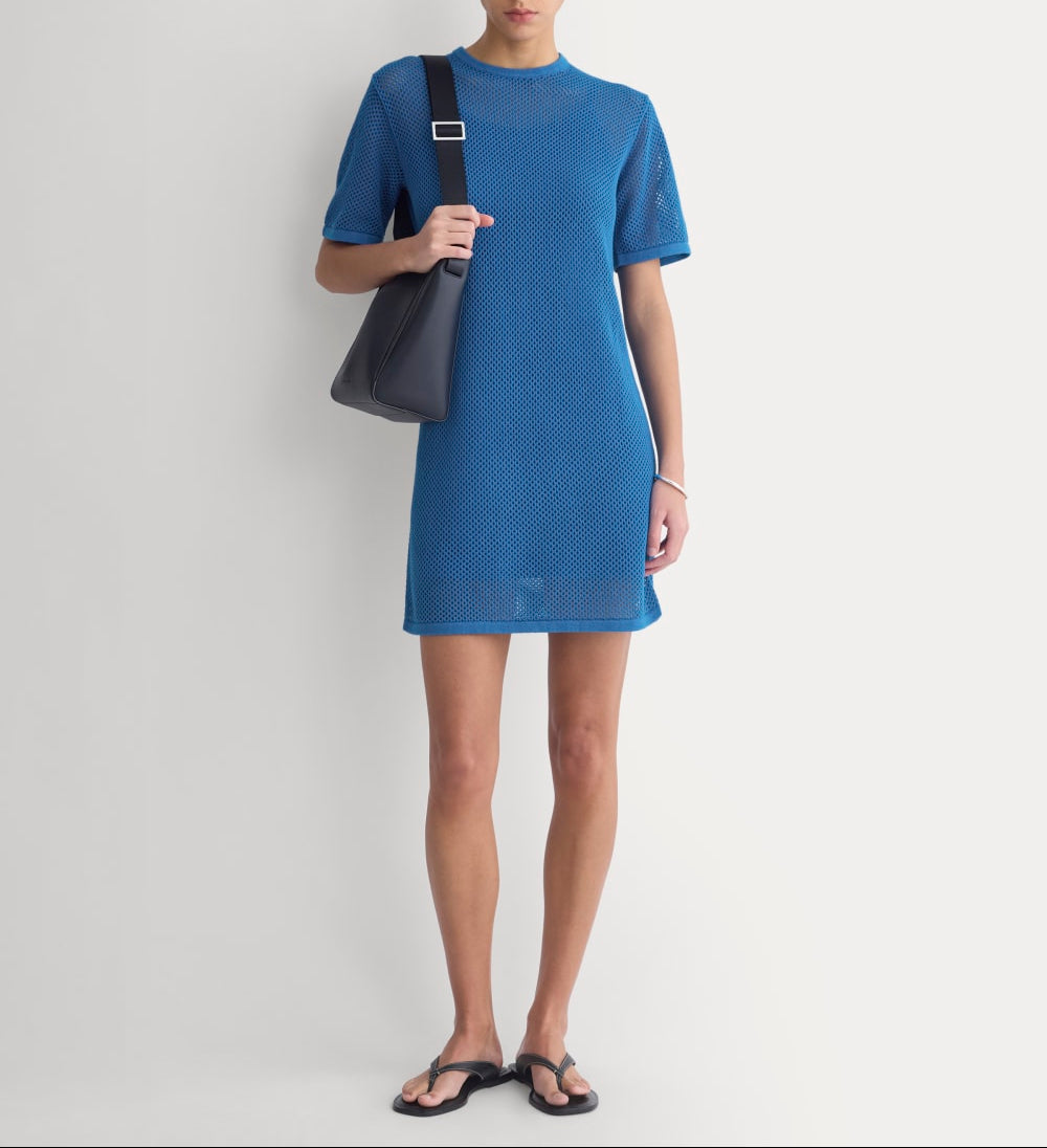 Mesh-Knit Short-Sleeve Dress | Imperial Blue