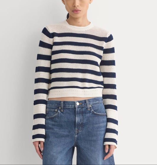 Open Knit Long-Sleeve Crew in Everyday Cotton | Canvas / Navy