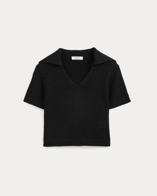 Open Collar Polo | Black