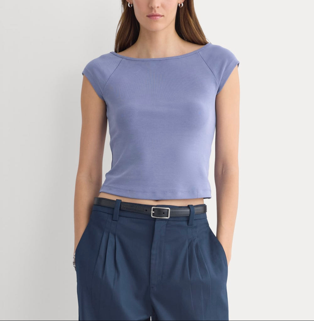 Boatneck Cap-Sleeve Top in Butterknit | Blue Dusk