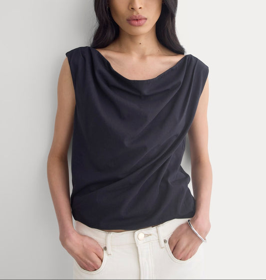 Boatneck Twisted Top in Essential Cotton | Black