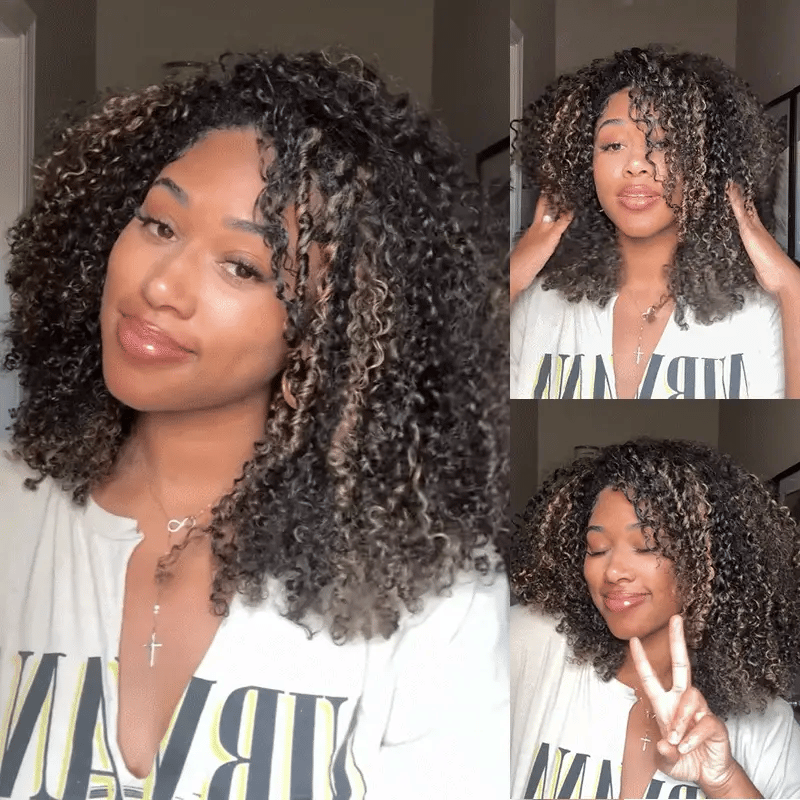 [WEAR GO HALF WIG] Highlight Brown Kinky Curly Half Wig Draw-strings Flip Over Wig