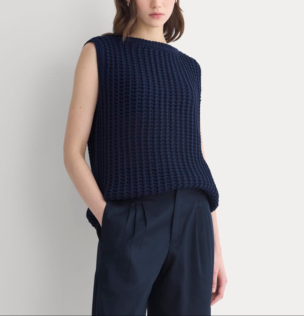 Open-Knit Tunic Vest in Elevated Cotton | Navy
