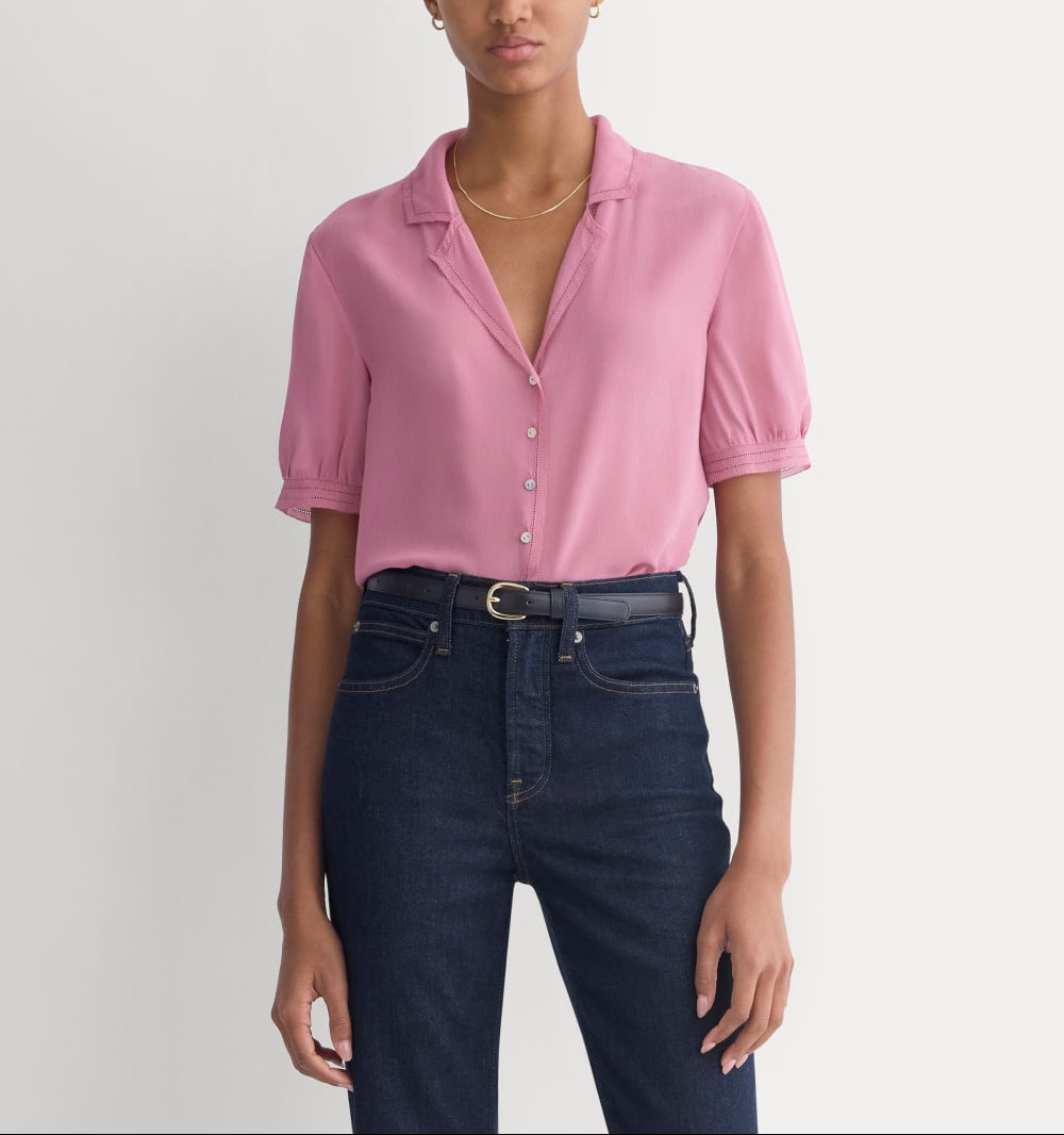 Notch Collar Shirt in Silk Georgette | Heather Rose