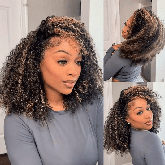 [WEAR GO HALF WIG] Highlight Brown Kinky Curly Half Wig Draw-strings Flip Over Wig