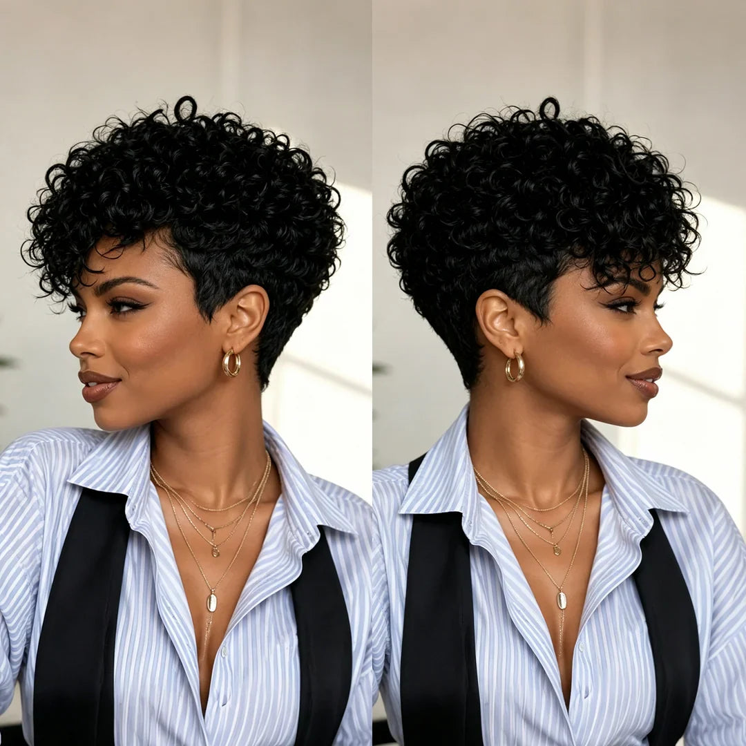 Curly Short Cut Side Part Pixie Wig
