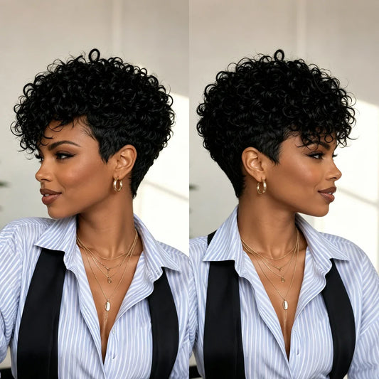 Curly Short Cut Side Part Pixie Wig