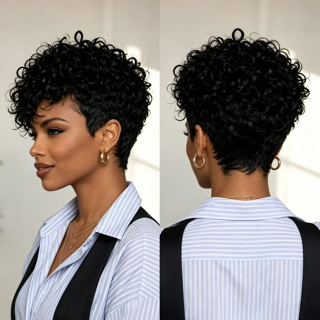 Curly Short Cut Side Part Pixie Wig