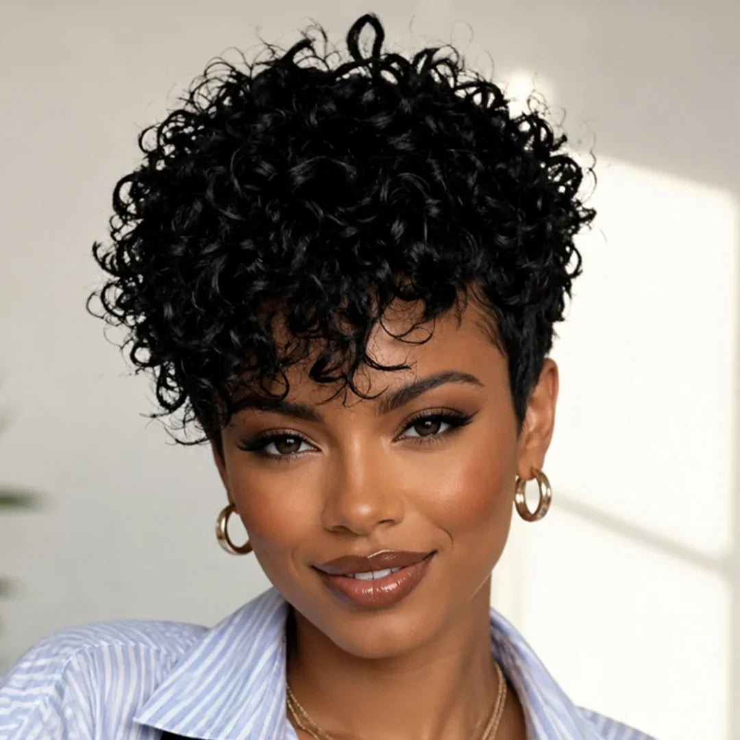 Curly Short Cut Side Part Pixie Wig