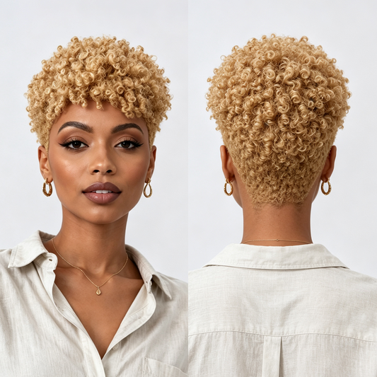 Golden Curly TWA Special Made Pixie Wig