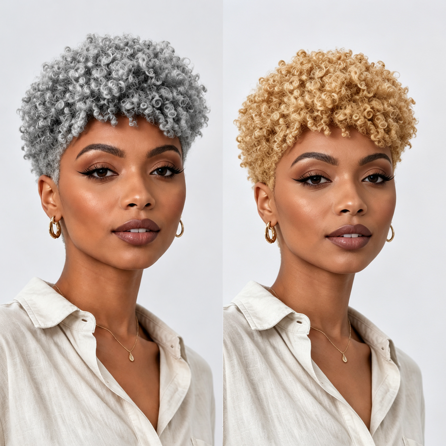 Golden Curly TWA Special Made Pixie Wig
