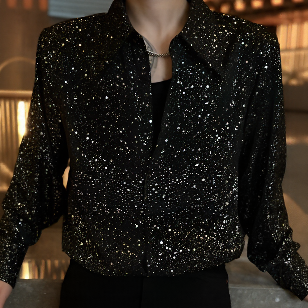 All-Over Star Glitter Rhinestone Long Sleeve Shirt