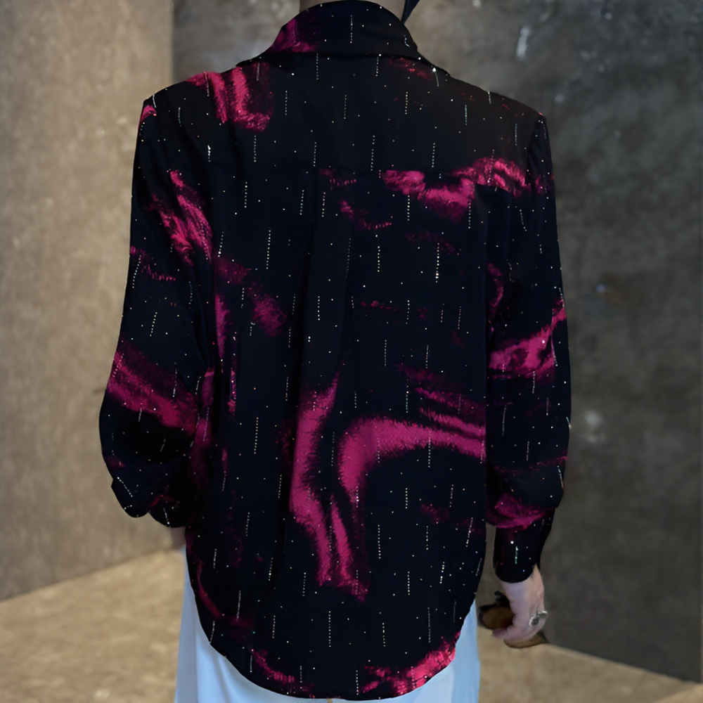 Fluid Gradient Vertical Rhinestone Long Sleeve Shirt