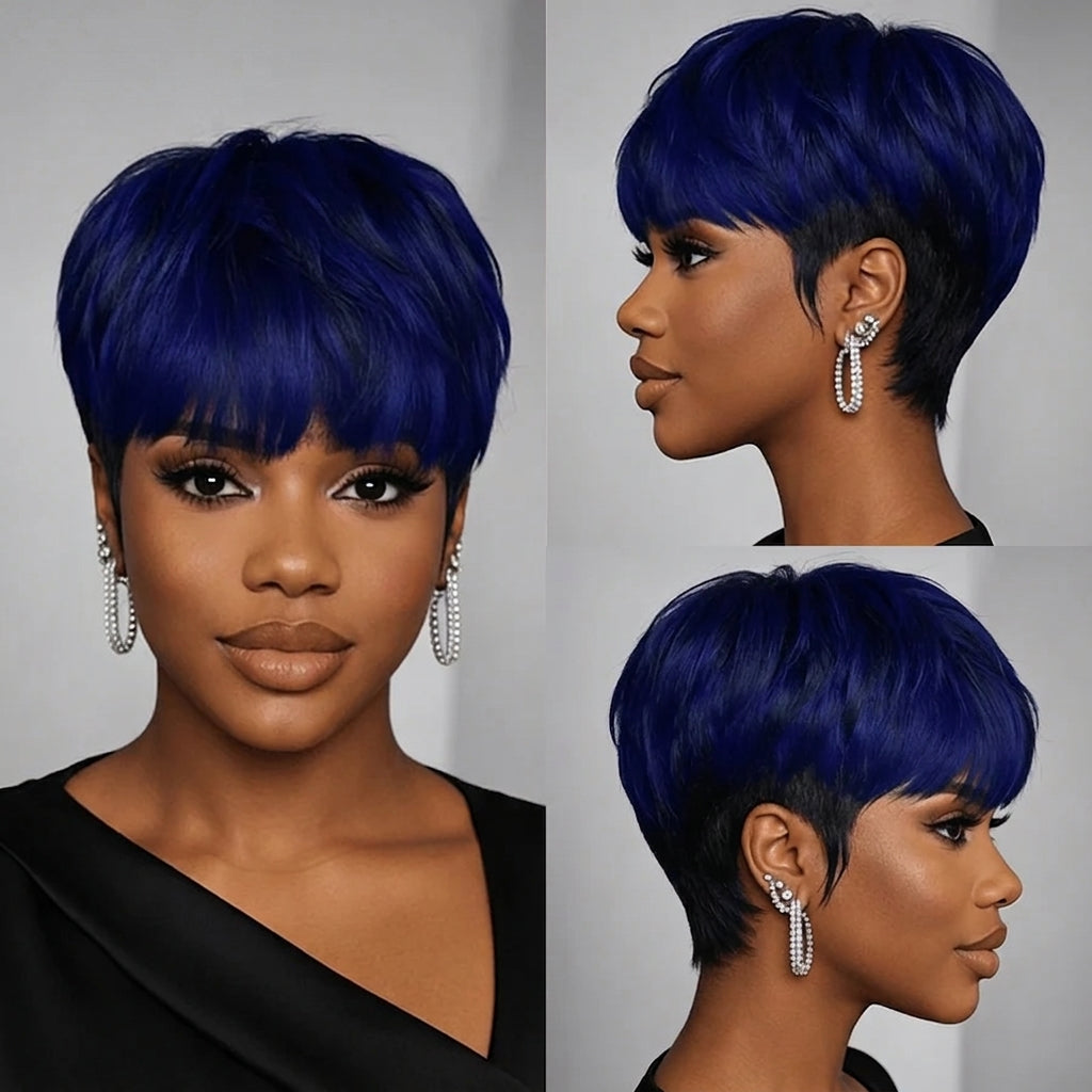 Blue And Black Pixie Wig