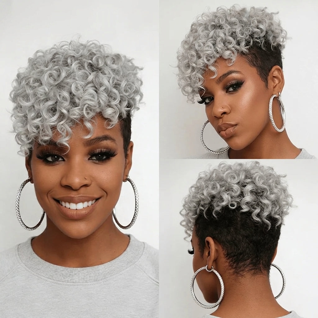 Silver Machine Made Curly Topper Unit