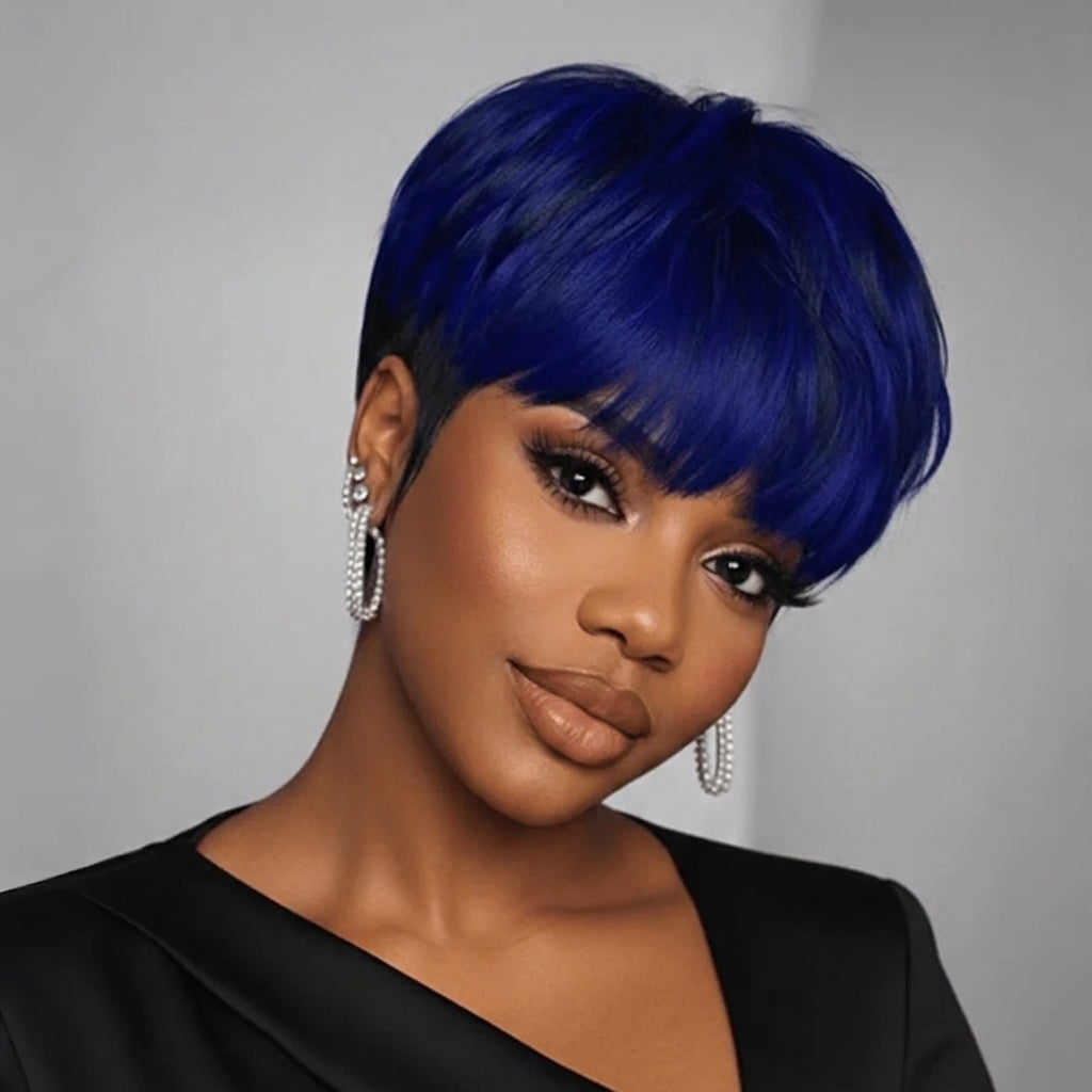 Blue And Black Pixie Wig