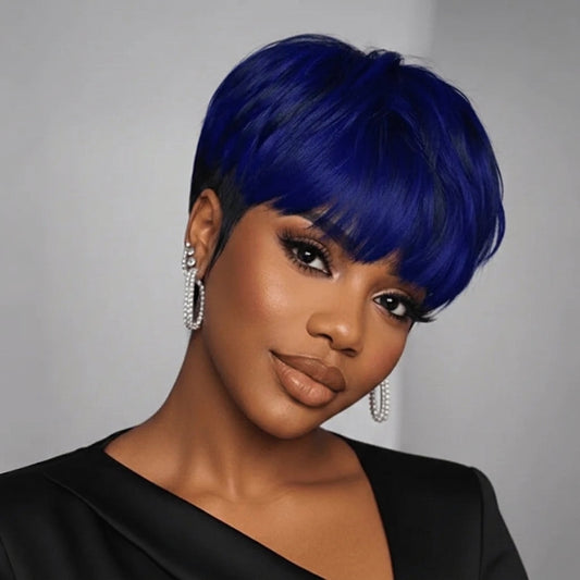Blue And Black Pixie Wig