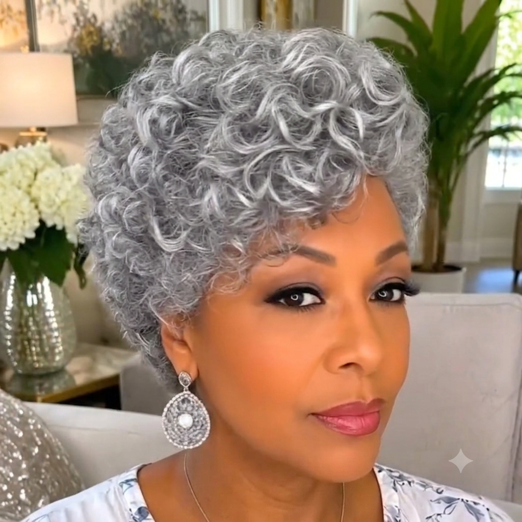 Salt & Pepper Short Curly Pixie Wig